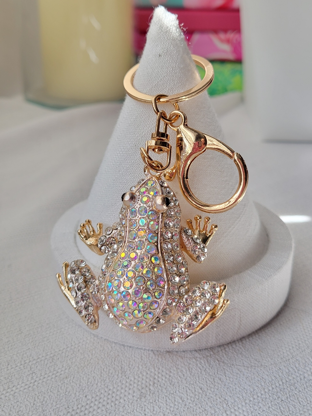 Frog Keychain with Iridescent Rhinestones